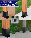 Railing Post Base 4X4 Real Size 3.5X3.5 Inches 10 Pack Black With Screws Heavy Duty Ground Anchor usage scenarios with wood posts.