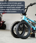 Two Pack 12 5 X 2 25 Bike Inner Tubes 1 2 mm Extra Thick Butyl Rubber for kids bike, showing black tubed tire next to a blue bike.