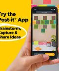 A hand holding a smartphone displaying Super Sticky Notes 3 By 3 Inches Supernova Neons 24 Pack with colorful sticky notes.