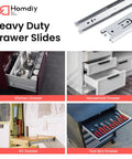 Heavy Hitter Side Mount Drawer Slides Six Pair Zinc Plated Steel 100 Pound Capacity Dead Smooth Glide for kitchen drawer.