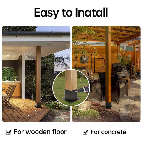 4x4 Post Base And Deck Bracket Kit For Wood And Concrete Floors, Heavy Duty Steel With Black Powder Coat, Inner 3.5x3.5 Inch Fit, Durable Post Anchor For Porch Railings Pergola And Fence Posts