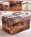 6 Pack Retro Large Fabric Storage Bins With Heavy Duty Handles Big Foldable Cloth Cubes For Closet Shelf Organization Game Changer Toy Book Closet Organizers In Black Brown For Nursery Kid Room Under Bed filled with neatly rolled clothes