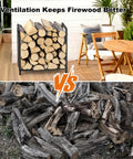 15.5 Inch Compact Metal Firewood Rack With Built In Fire Blower For Indoor And Outdoor Use With Fireplaces Stoves And Grills