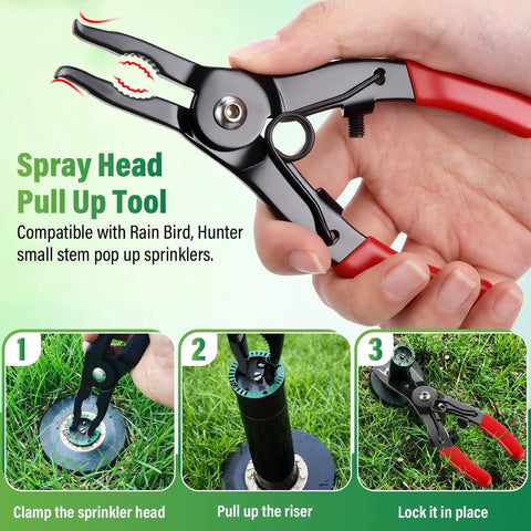 Person using Spray Head Pull Up Tool from 5 Piece Sprinkler Head Tool Kit For Lawn Irrigation DIY Friendly All In One Set
