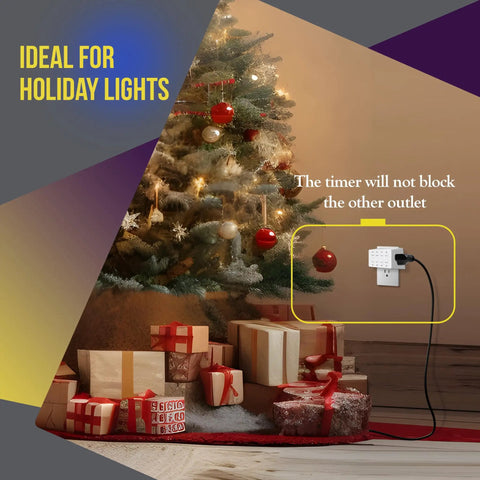 Indoor Outlet Timer 2 Pack delivers plug and play simplicity with an 8 hour countdown timer for holiday lights.