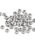 Dead Tight Stainless Steel Self Clinching Rivet Nuts Four Forty Thread 0.12 Inch Length Round Head Passivated Finish Heavy Duty showing a pile of fifty pieces.