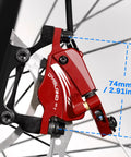 XT7 Hydraulic Disc Brake Calipers For MTB And Electric Bikes Front And Rear Line Pulling Cable Actuated CNC Red Side View