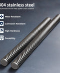 HiPicco 1/4-20 fully threaded rod pair, 16 in, 304 stainless steel, right-hand thread