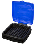 Open Portable Collapsible 13 Gallon Trash Bag Holder with blue lid