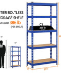 Heavy Duty 3 Pack 5 Tier Metal Storage Shelves For Garage Featuring Fully Adjustable Modular Frame In Bright Blue, 70" tall.