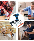 Heavy Duty 21V Brushless Cordless Drill Set With Badass Torque Two Speed Modes And Complete Screwdriver Bits For Concrete Metal Chores And Rapid Pro Diy Builds Today used by various men on DIY projects.