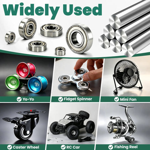 Rugged Heavy Duty Carbon Steel Ball Bearing Assortment Kit With Six Essential Sizes Of Pro Grade Deep Groove Rollers Built Tough for various devices.