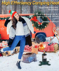 6200BTU Propane Heater With Windproof USB Lighter For Camping And Outdoor Use, in snow with Christmas decorations