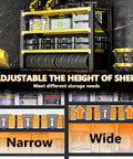 Rock Solid Heavy Duty Garage Shelving Adjustable Four Tier Steel Utility Rack With 3000 LB Load Capacity and adjustable shelf height for versatile storage.
