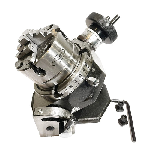4 Inch Tilting Rotary Table For Milling Machines With 80mm 4 Jaw Independent Chuck Back Plate And T Nuts 360 Degree Graduated