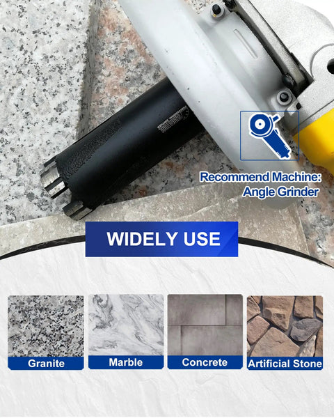 Pro Grade Diamond Core Drill Bits One And Three Quarters Inch 45mm for stone with angle grinder and material samples.
