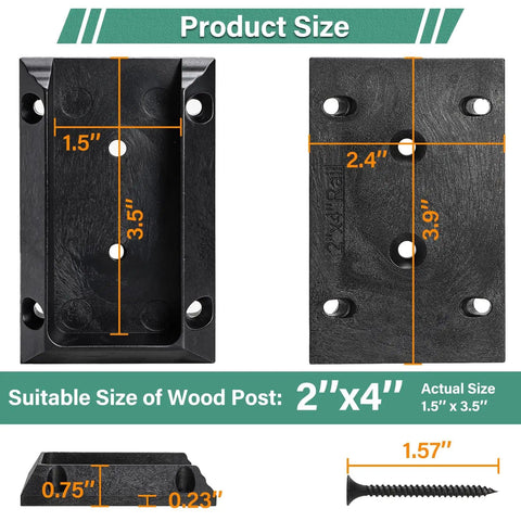 20 Piece Deck Railing Bracket Set Fits 2x4 Wood Posts Actual 1.5 X 3.5 Inches With Nylon Connectors And 120 Screws size details