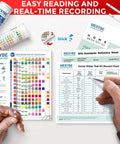 No Sweat 17 In 1 Drinking Water Testing Kit With 100 Strips Plus Four Bacteria Checks For Family Tap And Well Water Assurance showing color chart and recording sheets.
