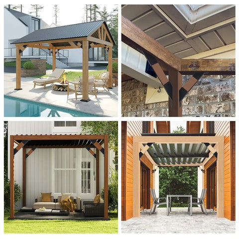 8 Pack 45 Degree Pergola Brackets With Drainage Holes For Gazebos And Pergolas, Fits 2x4 Lumber, Heavy Duty Steel, Black Powder Coated