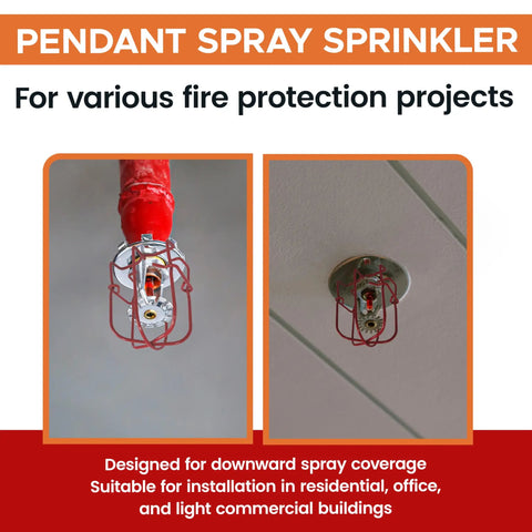 Dope Chrome Fire Sprinkler Head Horizontal Pendant Spray Kit With Wrench Guard And Escutcheon mounted for fire protection use