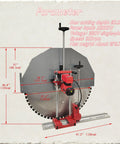 Professional 220V Single Phase Automatic Concrete Wall Cutter Featuring 11.8KW Diamond Track Saw And 47.2 Inch Blade with specs showing cutting depth and dimensions.