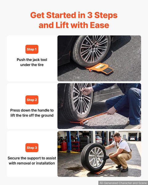 Heavy Duty Steel Tire Wheel Transport Dolly With 350 Lb Capacity And Wide Universal Rim Compatibility For No Sweat Auto Shop Moving And Seamless Rolling Garage Cart in three-step lifting guide.