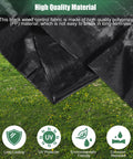 Close-up of Heavy Duty Garden Weed Barrier Landscape Fabric Ground Cover, showing black polypropylene material and grass