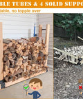 Outdoor Firewood Rack Brackets Kit For Quick Wood Piling And Storage showing stable wood stacks indoors and outdoors