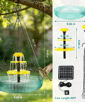 3 Tier Hanging Solar Bird Bath Fountain With Cascading Water Feature And 16.4 Foot Cord Large Bird Bowl for Hummingbirds