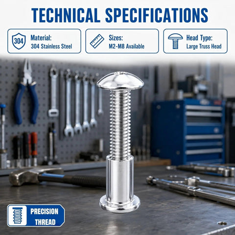 Top Shelf Assorted 304 Stainless Steel Cross Round Head Screws With Barrel Nuts Assembly Kit M3 M4 M5 M6 And M8 Sizes displayed with large truss head.