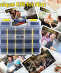 Double Sided Tool Box Organizer For Hardware Storage, 34 Compartments with Clear Lid, shown with festive gift photos.