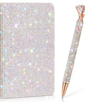 Bling Rhinestone Notebook Set Glitter Pocket Journal With Crystal Pen Mini Diamond Diary Hardcover For Women A6 Size Silver
