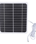 Rock Solid 20 Watt 5V Monocrystalline Solar Panel for Security Cameras And Wildlife Feeders With IP68 Waterproof Rating, featuring black solar cells and attached wire.