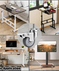 2 Inch M8-1.25 Metric Caster Wheels With Locking Brakes Set Of 4 TPR Swivel Casters showcased on rolling desks in various settings.