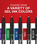 Goes On Like Butter Gel Pens Black 0.7 Mm Medium Point 12 Pack Featuring Zero Smear Quick Dry Ink with various color options.