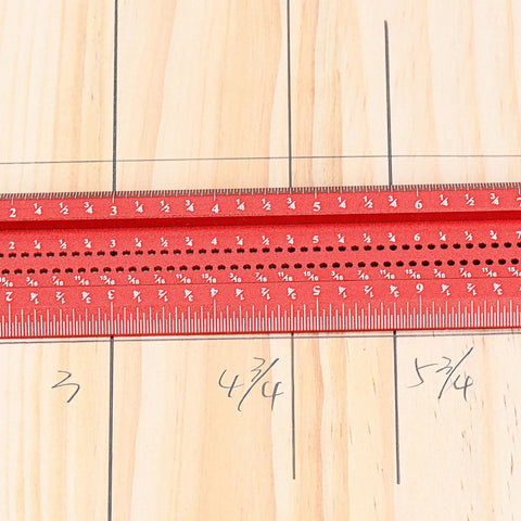 Pro Grade Woodworking Scriber T-Square Ruler 12in with Thoughtful Support Lips on wood surface showing markings