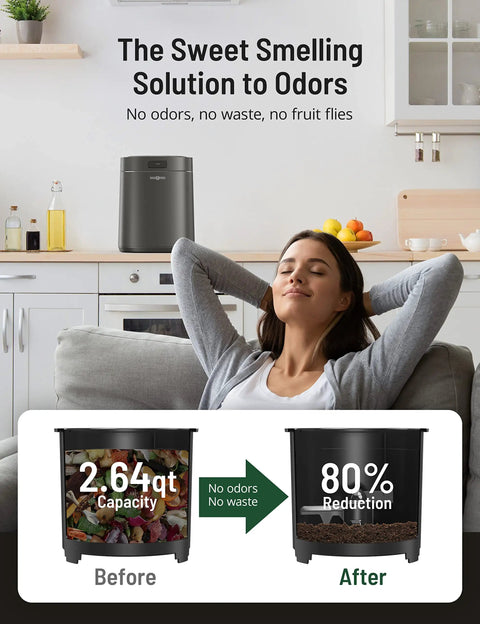Electric Kitchen Compost Bin For Indoor Countertop With 3 Modes, Odor Free Carbon Filter System in modern kitchen setting