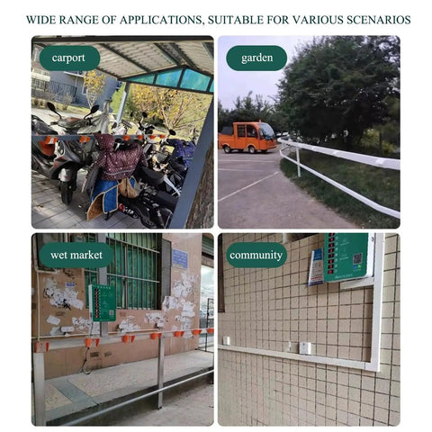 Various environments showcasing Built Tough Outdoor Rain Canopy For Ev Charger Wall Box Cover in carport, garden, wet market, and community.