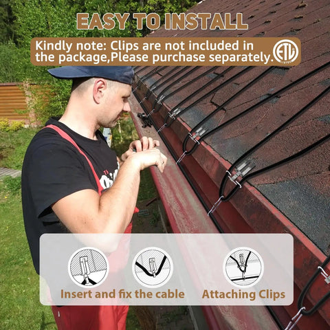 Person installing Self Regulating Heating Cable Kit Pre Assembled For Roof Deicing And Pipe Freeze Protection 75 Foot Length 120 Volt