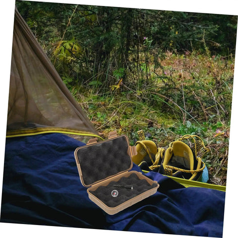 Outdoor Tool Box Multi Function Storage Case with shockproof survival container on camping gear in forest setting