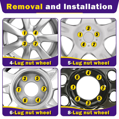 Heat Treated Cold Forged Steel Spike Lug Nuts Set Of 32 Black Spline Spiked Acorn Locking Wheel Fasteners With Keys For Chevy Silverado Gmc Sierra Ford Ram shown with 4, 5, 6, 8-lug wheels diagrams.
