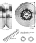 Rock Solid 3 Pack 4 Inch V Groove Gate Wheels With Welded Brackets Heavy Duty Double Bearings, steel axle and nut included.