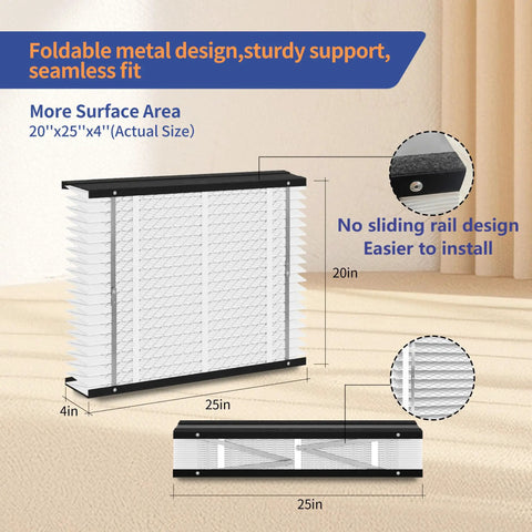 Diagram of 2 Pack 210 Replacement Filter For 210 Series Home Air Purifiers Compatible With 1210 1620 2210 2216 3210 4200 MERV 11 HVAC Furnace Filter 20x25x4 showing dimensions and design details.