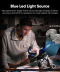User scanning a mechanical part with the Badass Handheld 3D Scanner Delivers Tight Accuracy With Sharp Blue Light Tech.