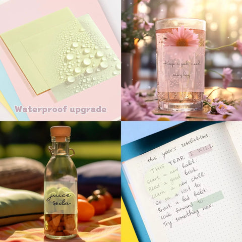 Clear Sticky Notes Set With 920 Sheets Waterproof And Ultra Transparent For Bible Study Notes And Book Annotations Ideal For Office And School Use And Everyday Reminders For Study Grind And Easy Note Taking; showcased droplets highlighting waterproof feature.