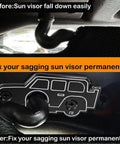 Top Shelf Kickin Sun Visor Repair Kit For Jeep Wrangler JL JK And Gladiator Vehicles 2018 To 2023 showing before and after visor fix.