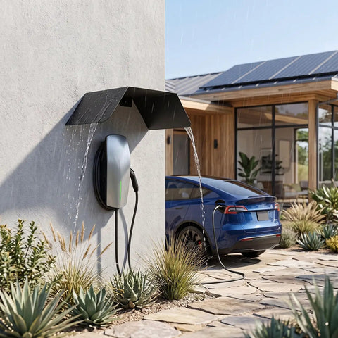Heavy Duty Aluminum Alloy EV Charger Protective Cover Wall Mounted Weather Shield For Electric Vehicle shielding charger from rain.
