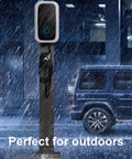 Heavy Duty Galvanized Steel Ev Charger Cover And Holder Beefs Up Your Setup While Keeping Gear Dry Weather Wicked Outdoor Box with charging cable in rain.