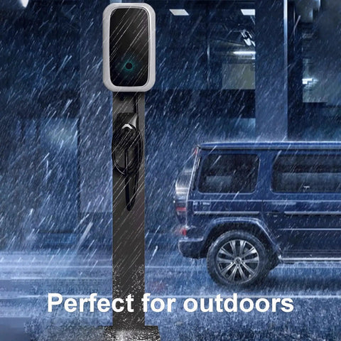 Heavy Duty Galvanized Steel Ev Charger Cover And Holder Beefs Up Your Setup While Keeping Gear Dry Weather Wicked Outdoor Box with charging cable in rain.