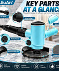 Heavy Duty Pneumatic Angle Grinder Four Inch Rotary Polisher with detailed parts showing grip collar, air inlet, and grinding disc.